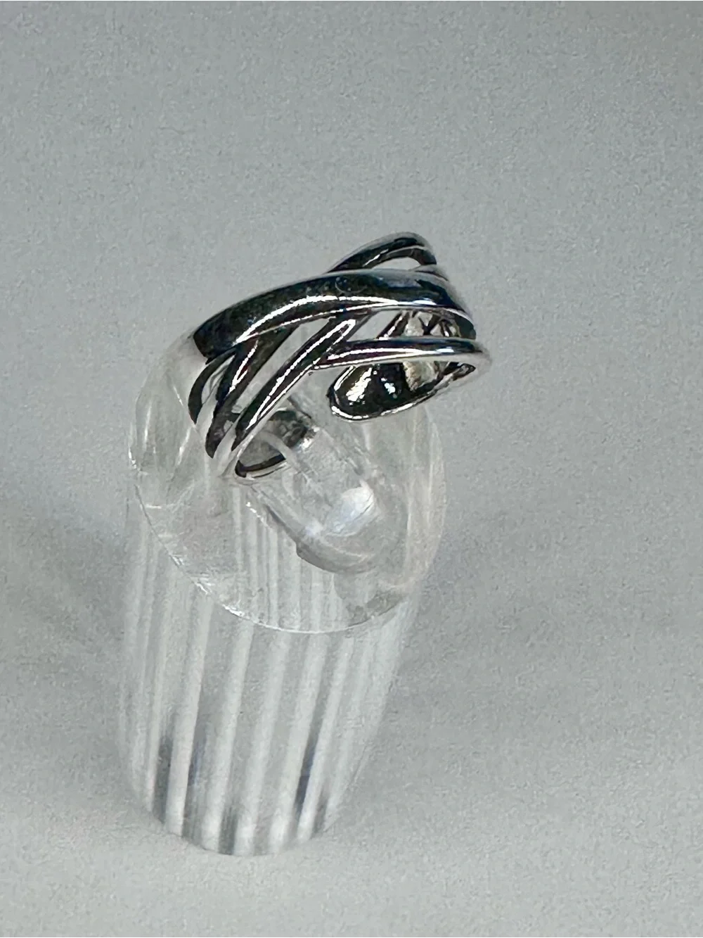 Silver Tone Crossover Open Band Ring Adjustable NWOT